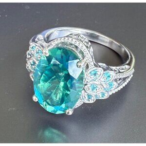 Sterling Silver 925 Oval Cut Spinel Ring With Intricate Accents Size 10